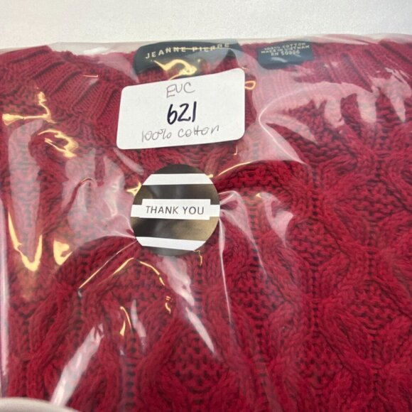 Jeanne Pierre Sweater Cable Knit Button-Side 100% Cotton Red Women's Size US XL - Picture 10 of 10